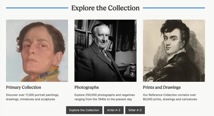 Homepage section 'Explore the Collection', 2023