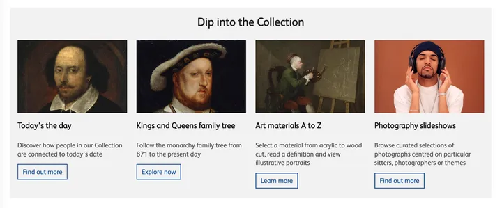 Homepage section 'Dip into the Collection', 2021